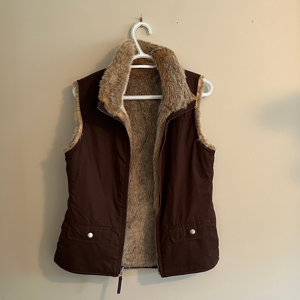 GAP Dark Brown Vest with Faux Fur Lining/Reversible